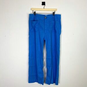 Maeve Anthropologie The Colette Linen Blend Wide Leg Pants Blue 33 Tall Stretch